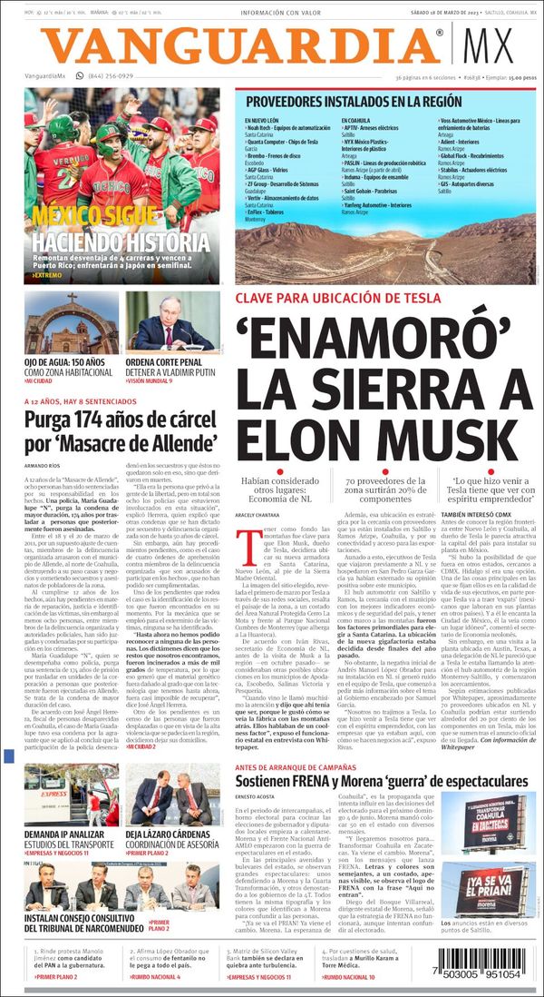 Vanguardia, edición del sábado 18 de marzo de 2023 Vanguardia, edición del sábado 18 de marzo de 2023