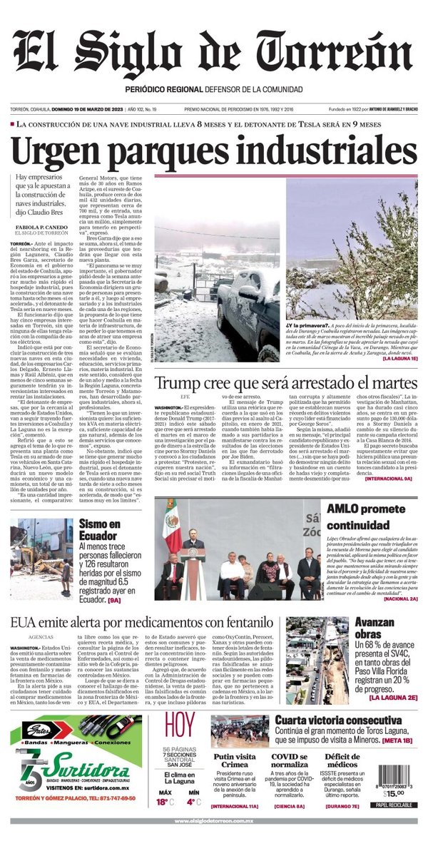 El Siglo de Torreón, edición del domingo 19 de marzo de 2023 El Siglo de Torreón, edición del domingo 19 de marzo de 2023