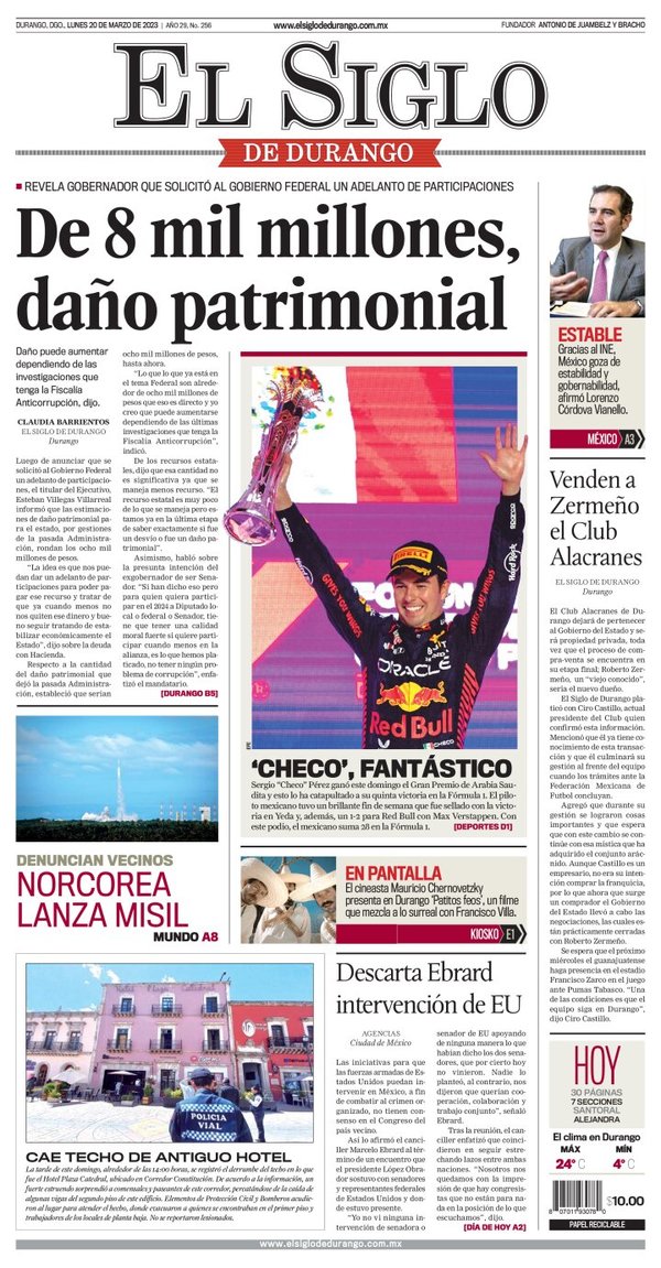 El Siglo de Durango, edición del lunes 20 de marzo de 2023 El Siglo de Durango, edición del lunes 20 de marzo de 2023