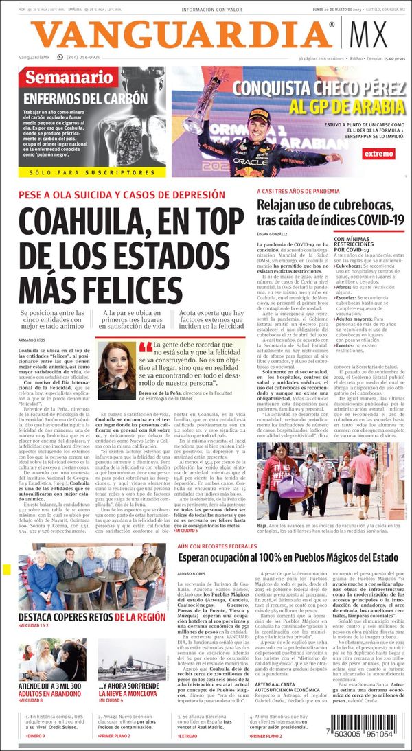 Vanguardia, edición del lunes 20 de marzo de 2023 Vanguardia, edición del lunes 20 de marzo de 2023