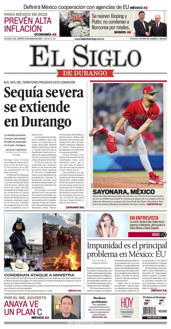 El Siglo de Durango, edición del martes 21 de marzo de 2023 El Siglo de Durango, edición del martes 21 de marzo de 2023