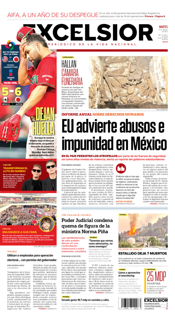 Excelsior, edición del martes 21 de marzo de 2023 Excelsior, edición del martes 21 de marzo de 2023