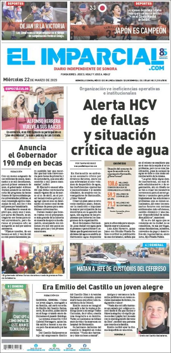El Imparcial, edición del miércoles 22 de marzo de 2023 El Imparcial, edición del miércoles 22 de marzo de 2023
