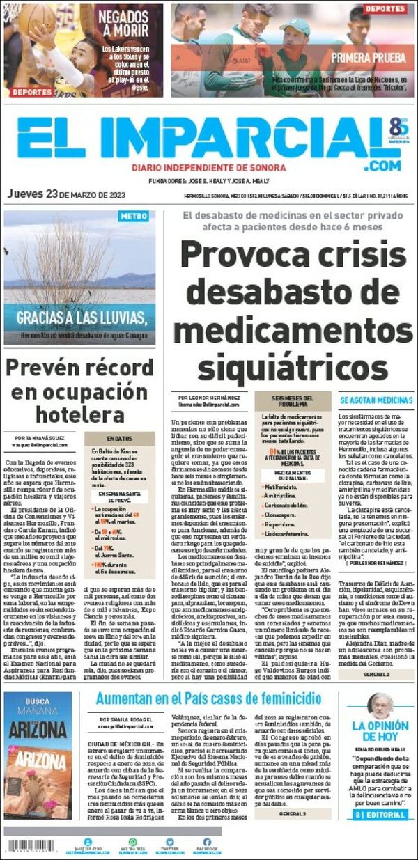 El Imparcial, edición del jueves 23 de marzo de 2023 El Imparcial, edición del jueves 23 de marzo de 2023