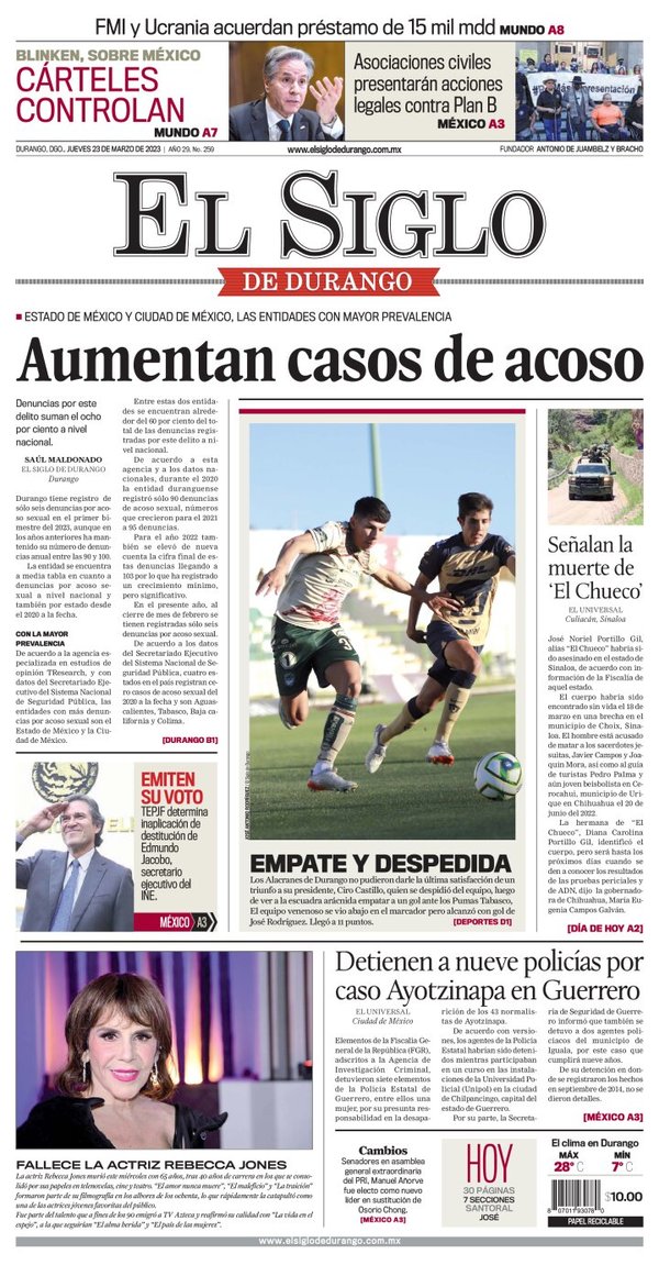 El Siglo de Durango, edición del jueves 23 de marzo de 2023 El Siglo de Durango, edición del jueves 23 de marzo de 2023