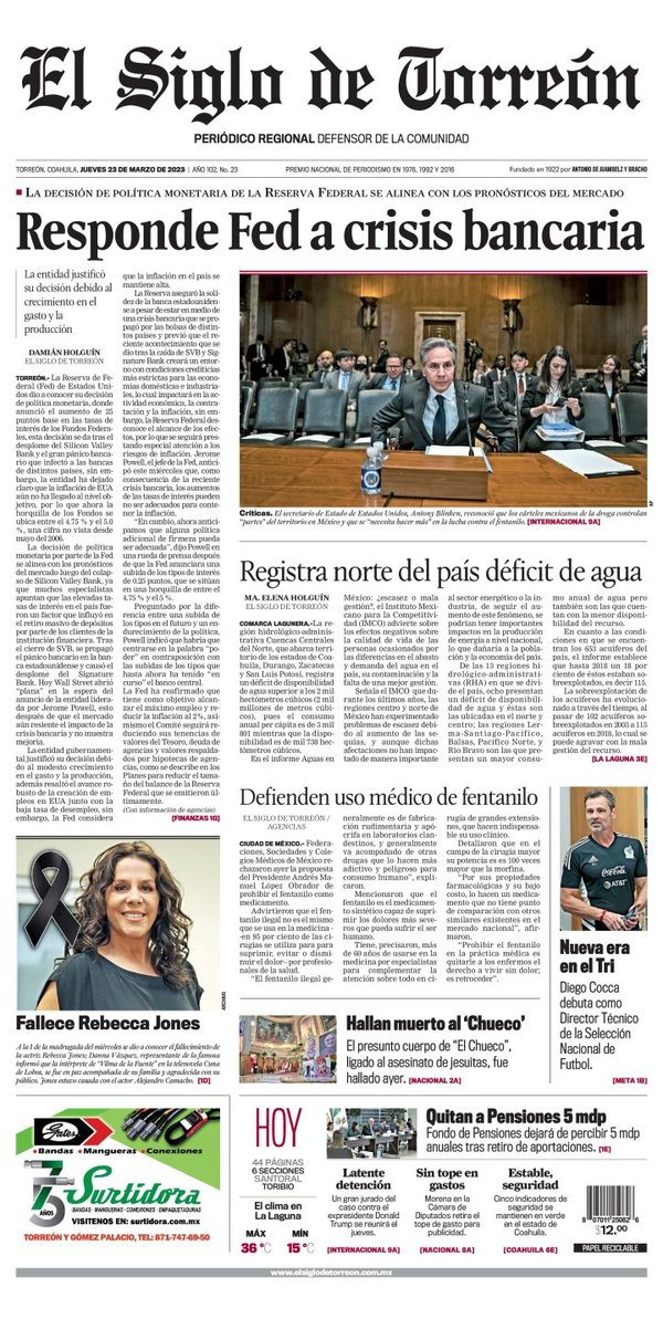 El Siglo de Torreón, edición del jueves 23 de marzo de 2023 El Siglo de Torreón, edición del jueves 23 de marzo de 2023