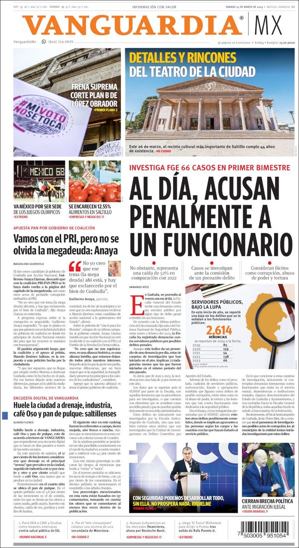 Vanguardia, edición del sábado 25 de marzo de 2023 Vanguardia, edición del sábado 25 de marzo de 2023