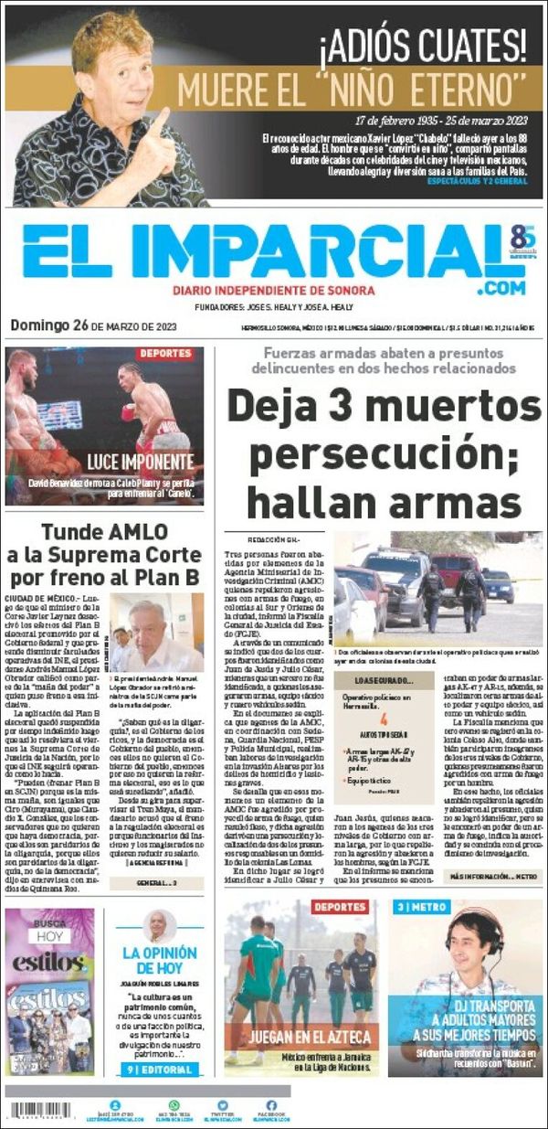 El Imparcial, edición del domingo 26 de marzo de 2023 El Imparcial, edición del domingo 26 de marzo de 2023