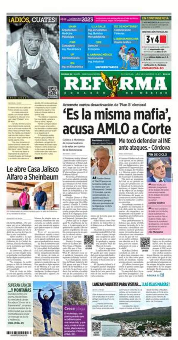 Reforma, edición del domingo 26 de marzo de 2023 Reforma, edición del domingo 26 de marzo de 2023