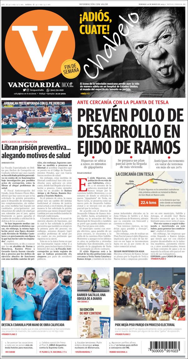 Vanguardia, edición del domingo 26 de marzo de 2023 Vanguardia, edición del domingo 26 de marzo de 2023