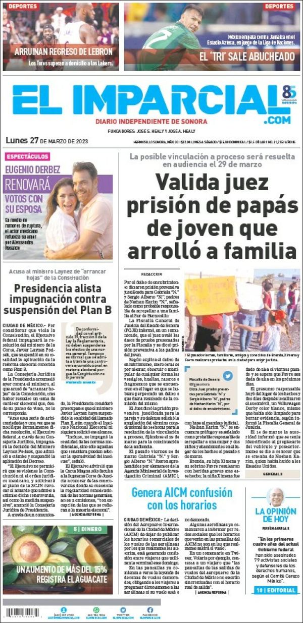 El Imparcial, edición del lunes 27 de marzo de 2023 El Imparcial, edición del lunes 27 de marzo de 2023