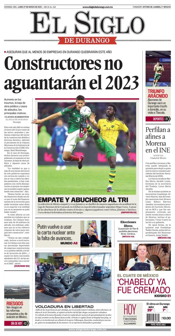 El Siglo de Durango, edición del lunes 27 de marzo de 2023 El Siglo de Durango, edición del lunes 27 de marzo de 2023