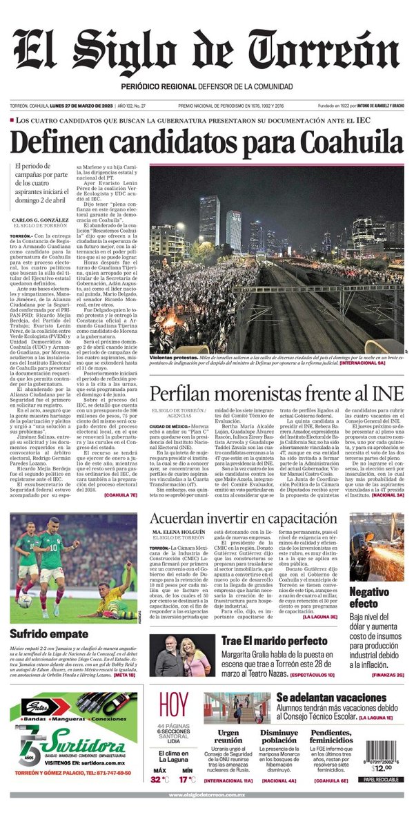 El Siglo de Torreón, edición del lunes 27 de marzo de 2023 El Siglo de Torreón, edición del lunes 27 de marzo de 2023