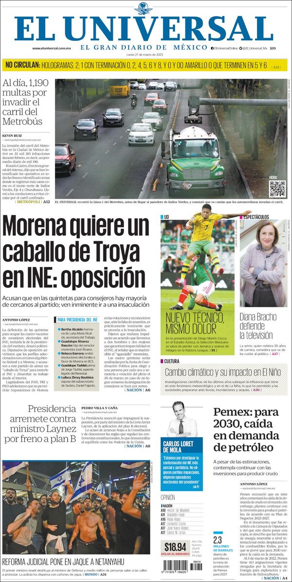 El Universal, edición del lunes 27 de marzo de 2023 El Universal, edición del lunes 27 de marzo de 2023