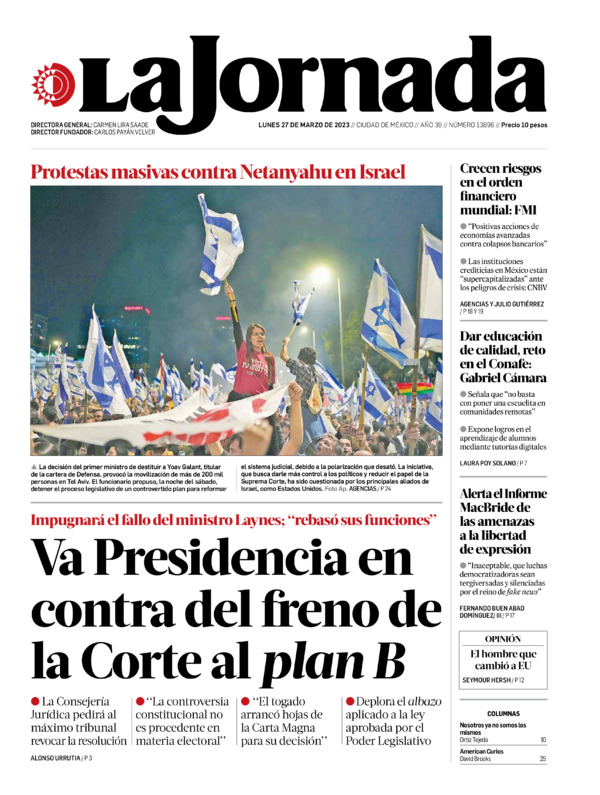 La Jornada, edición del lunes 27 de marzo de 2023 La Jornada, edición del lunes 27 de marzo de 2023