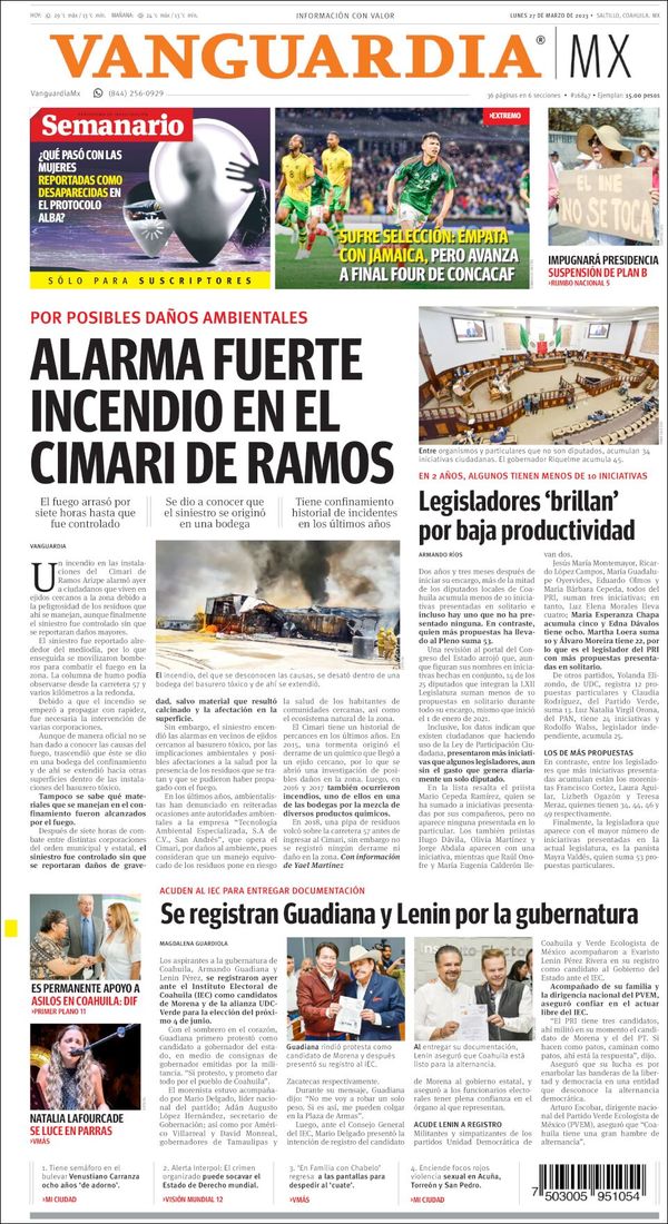 Vanguardia, edición del lunes 27 de marzo de 2023 Vanguardia, edición del lunes 27 de marzo de 2023