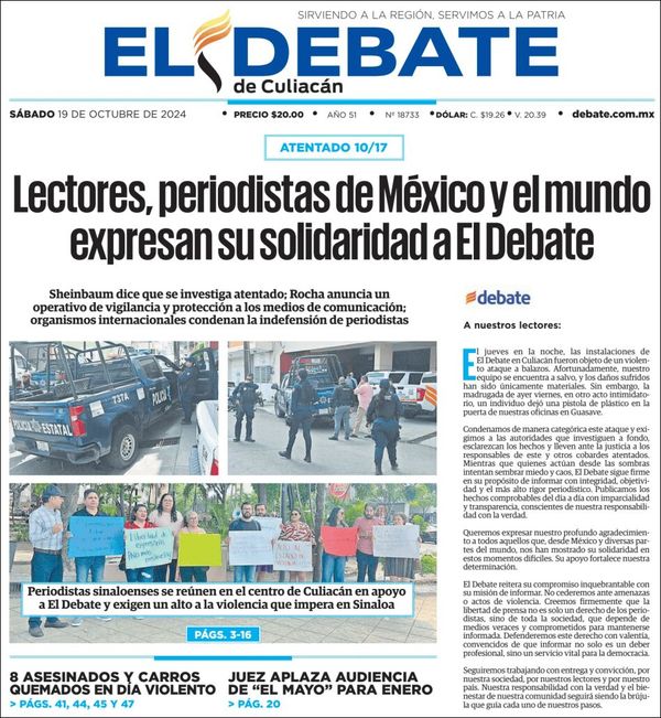 El Debate Culiacán, edición del sábado 19 de octubre de 2024