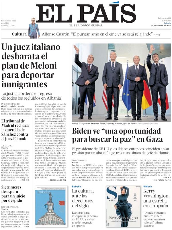 El País, edición del sábado 19 de octubre de 2024