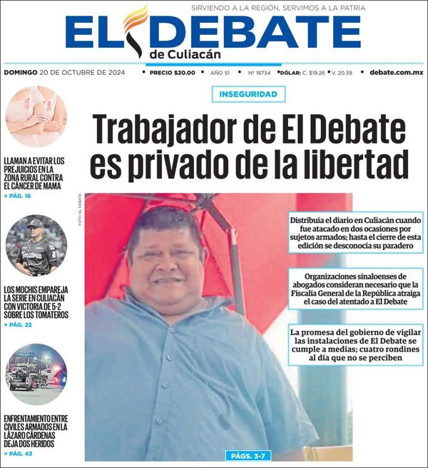 El Debate Culiacán, edición del domingo 20 de octubre de 2024