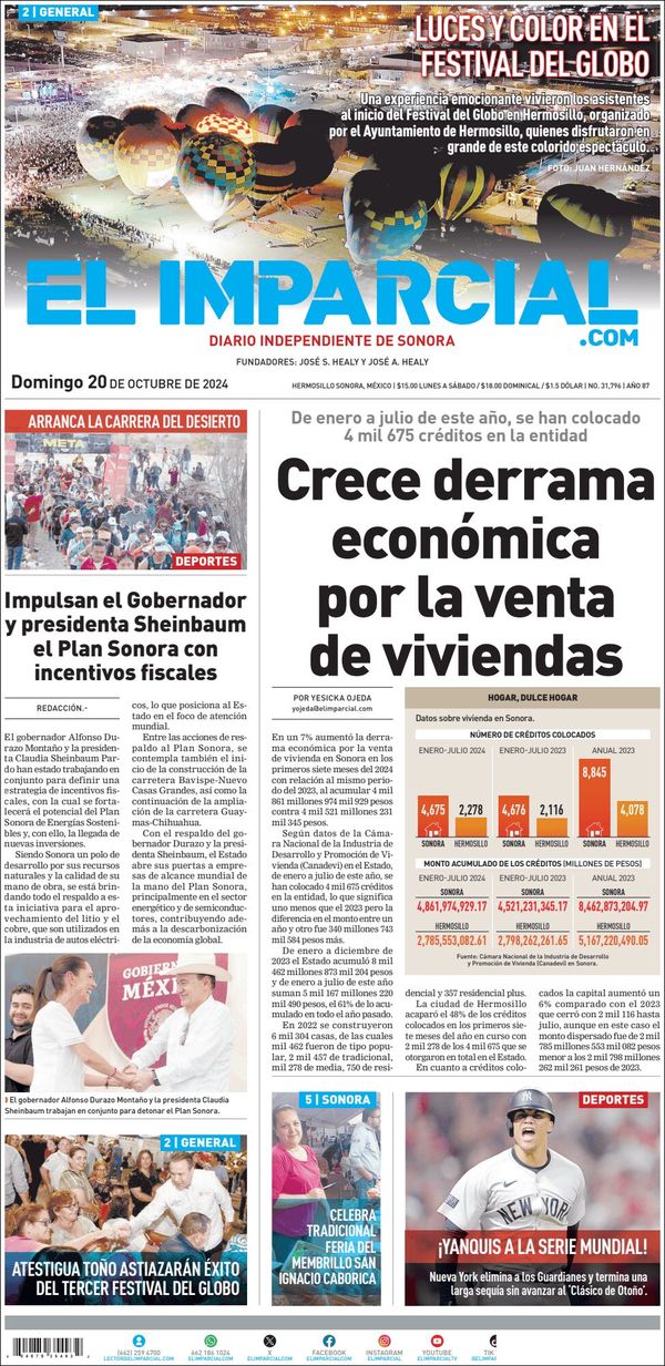 El Imparcial, edición del domingo 20 de octubre de 2024