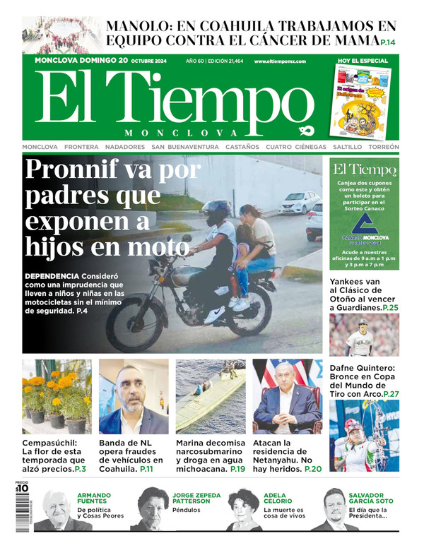 El Tiempo Monclova, edición del domingo 20 de octubre de 2024