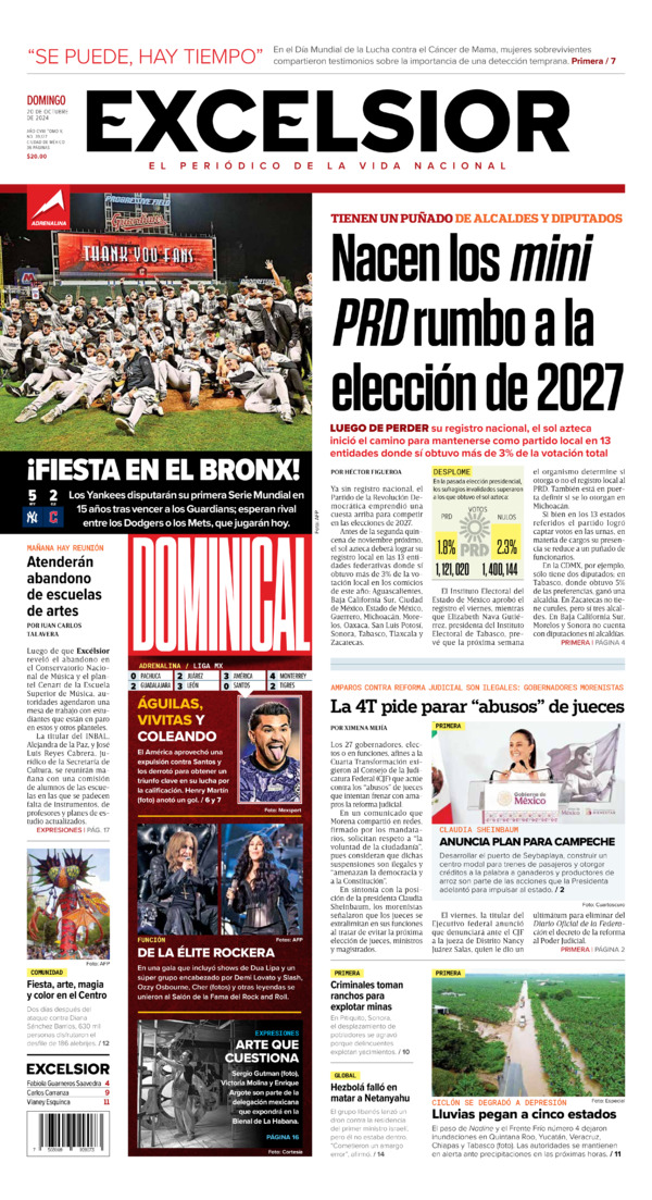 Excelsior, edición del domingo 20 de octubre de 2024