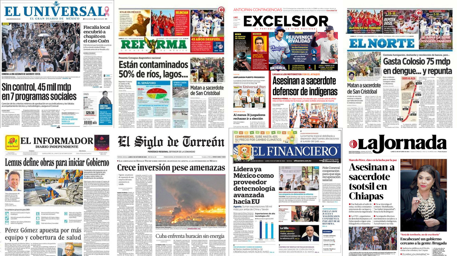 Portadas de periódicos impresos más importantes de México hoy