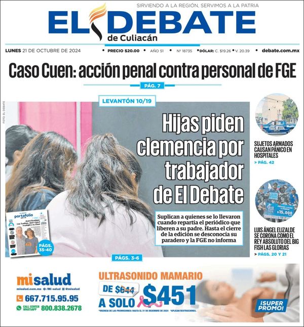 El Debate Culiacán, edición del lunes 21 de octubre de 2024