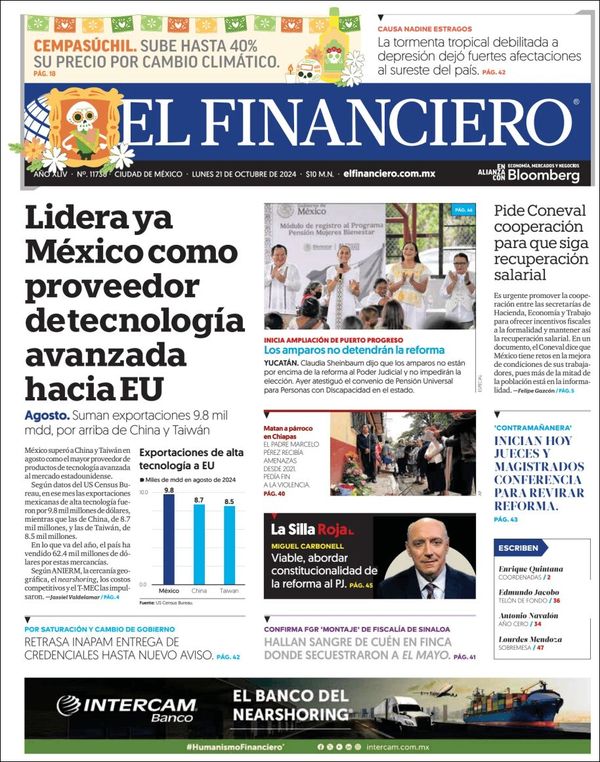 El Financiero, edición del lunes 21 de octubre de 2024