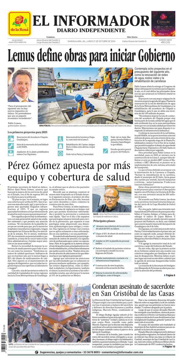 El Informador, edición del lunes 21 de octubre de 2024