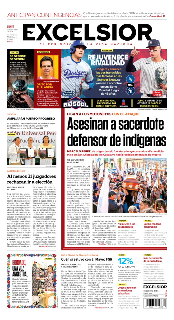 Excelsior, edición del lunes 21 de octubre de 2024