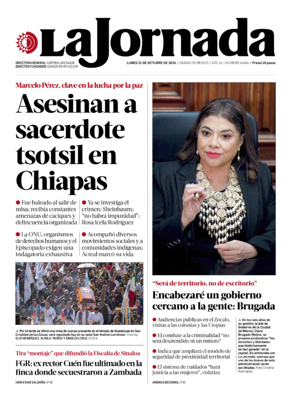 La Jornada, edición del lunes 21 de octubre de 2024