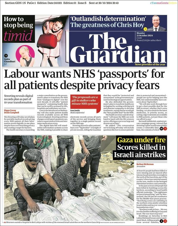 The Guardian, edición del lunes 21 de octubre de 2024