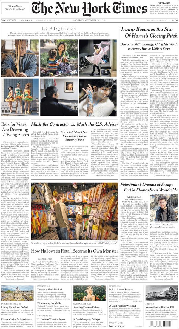 The New York Times, edición del lunes 21 de octubre de 2024