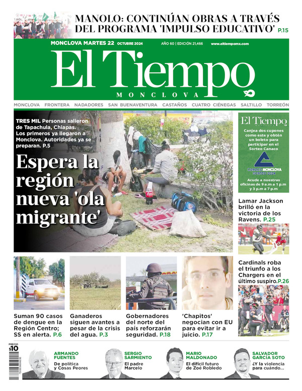 El Tiempo Monclova, edición del martes 22 de octubre de 2024