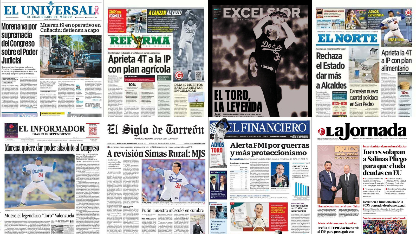 Portadas de periódicos impresos más importantes de México hoy