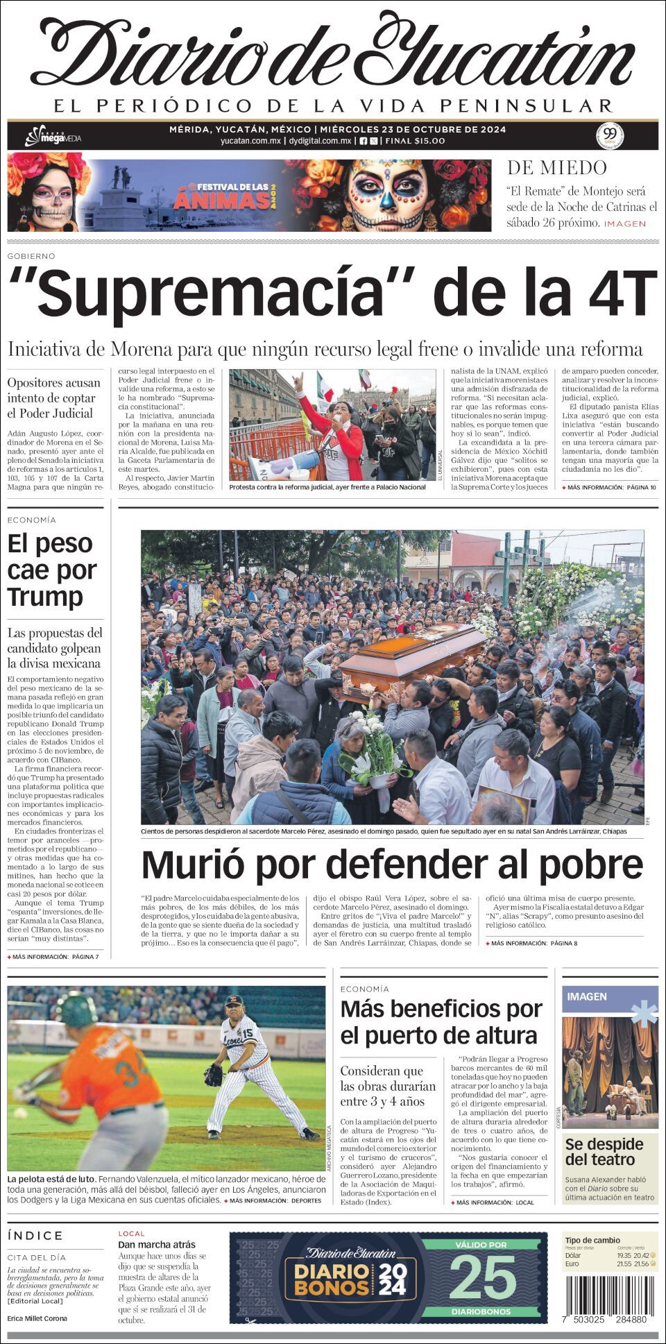 El Diario de Yucatán, edición del miércoles 23 de octubre de 2024