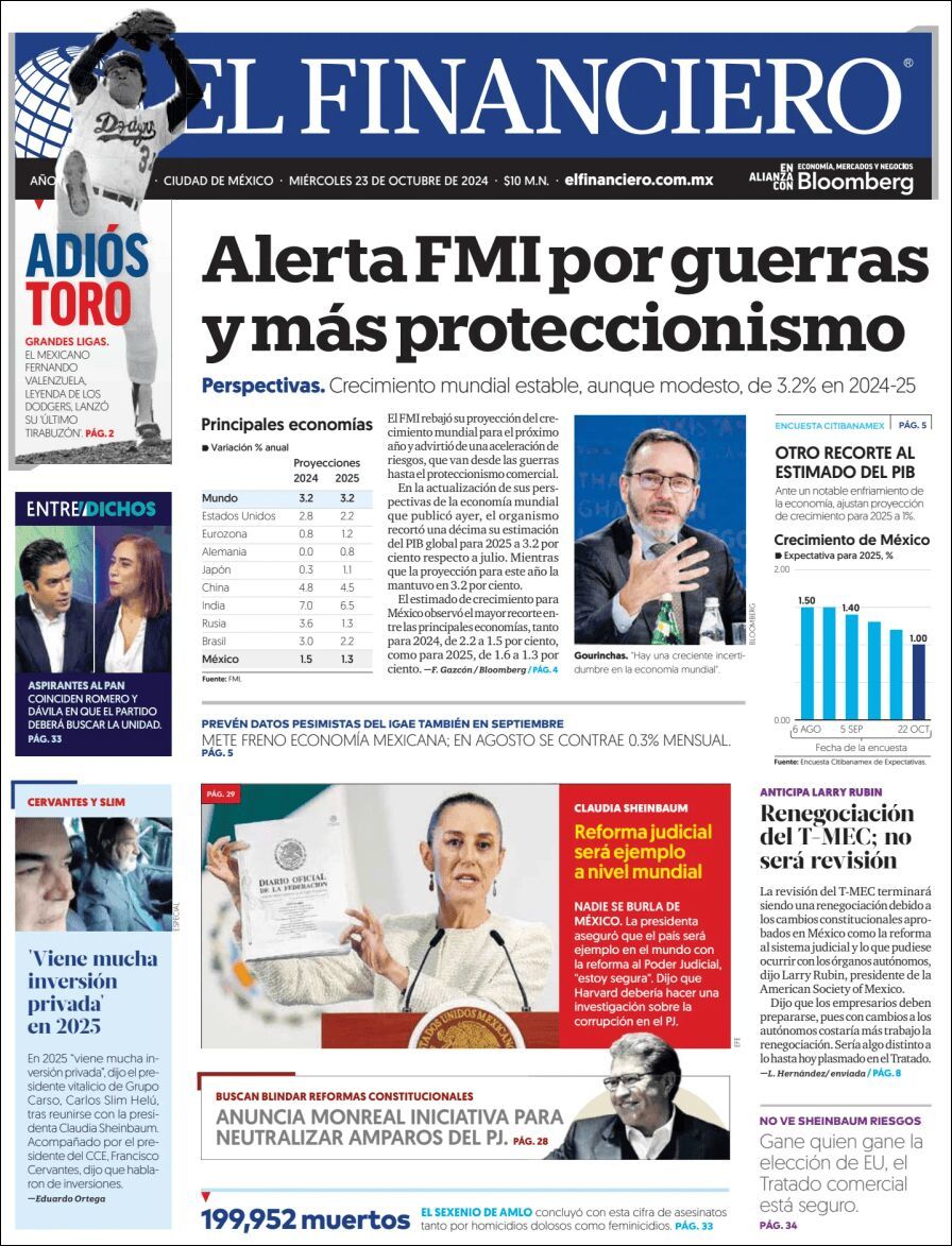 El Financiero, edición del miércoles 23 de octubre de 2024