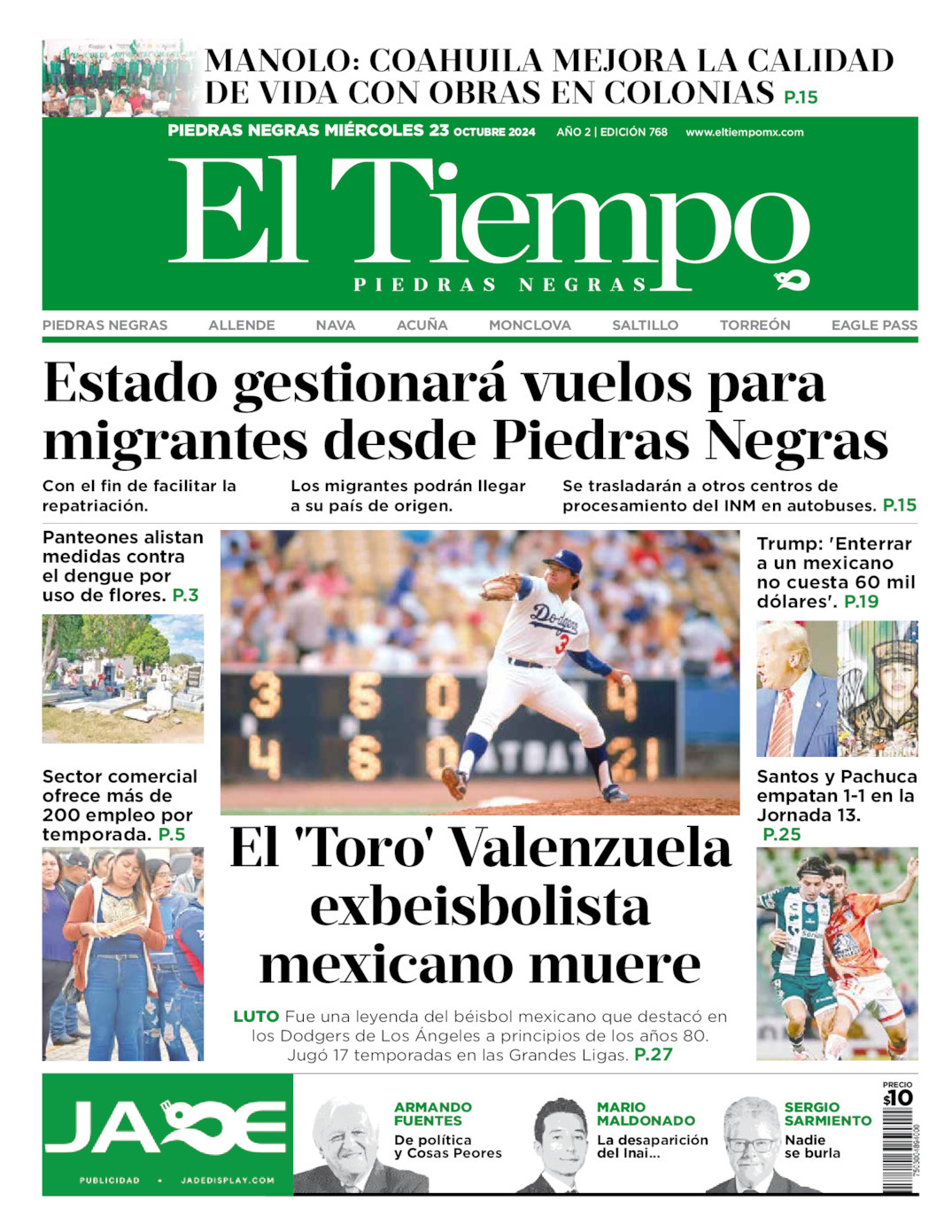 El Tiempo Piedras Negras, edición del miércoles 23 de octubre de 2024