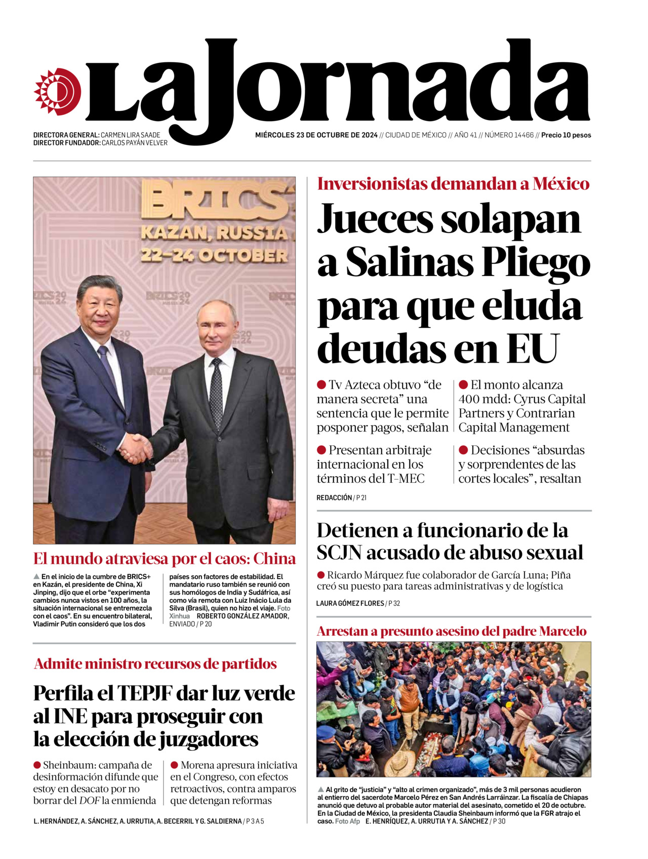 La Jornada, edición del miércoles 23 de octubre de 2024