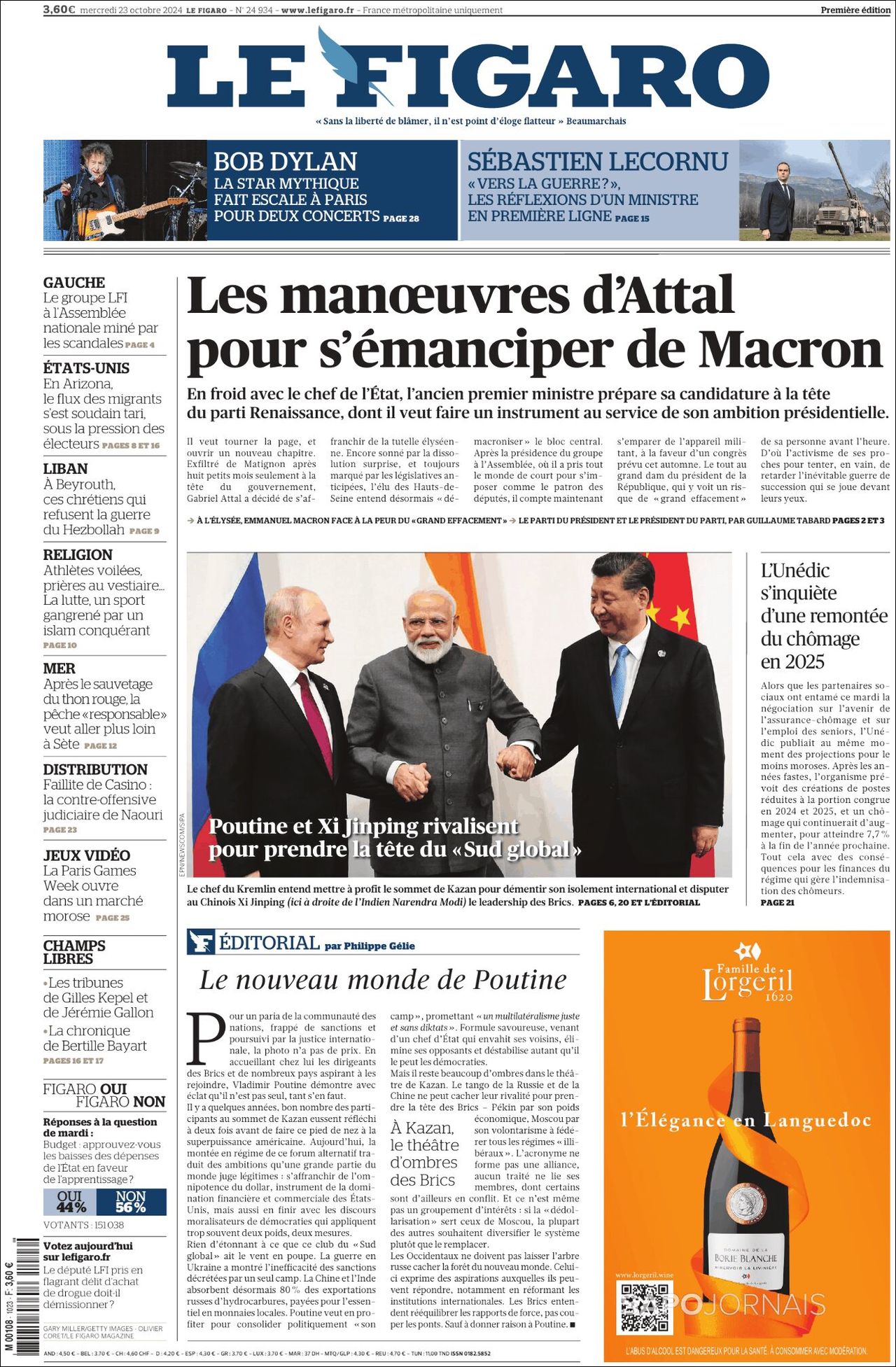 Le Figaro, edición del miércoles 23 de octubre de 2024