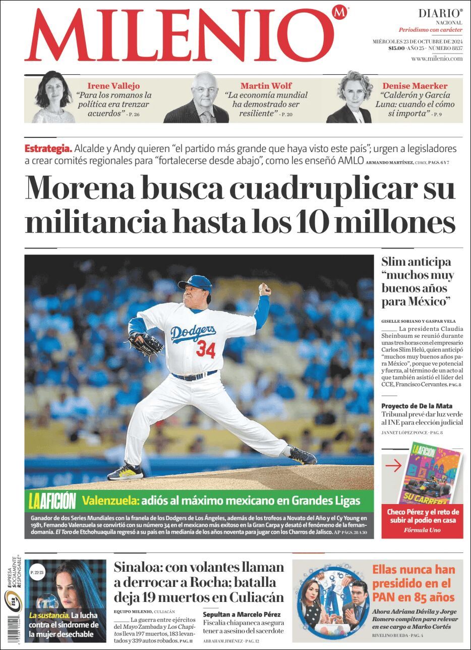 Milenio, edición del miércoles 23 de octubre de 2024