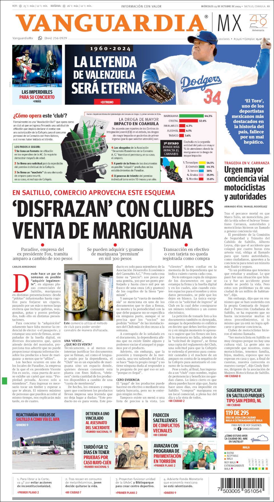 Vanguardia, edición del miércoles 23 de octubre de 2024