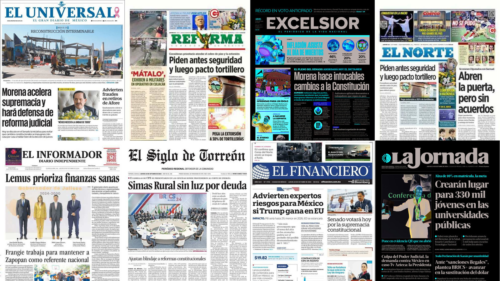 Portadas de periódicos impresos más importantes de México hoy