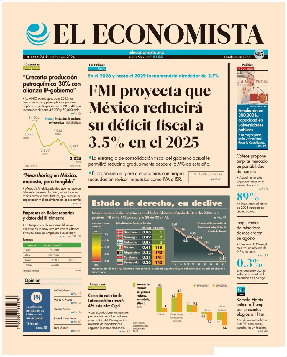 El Economista, edición del jueves 24 de octubre de 2024