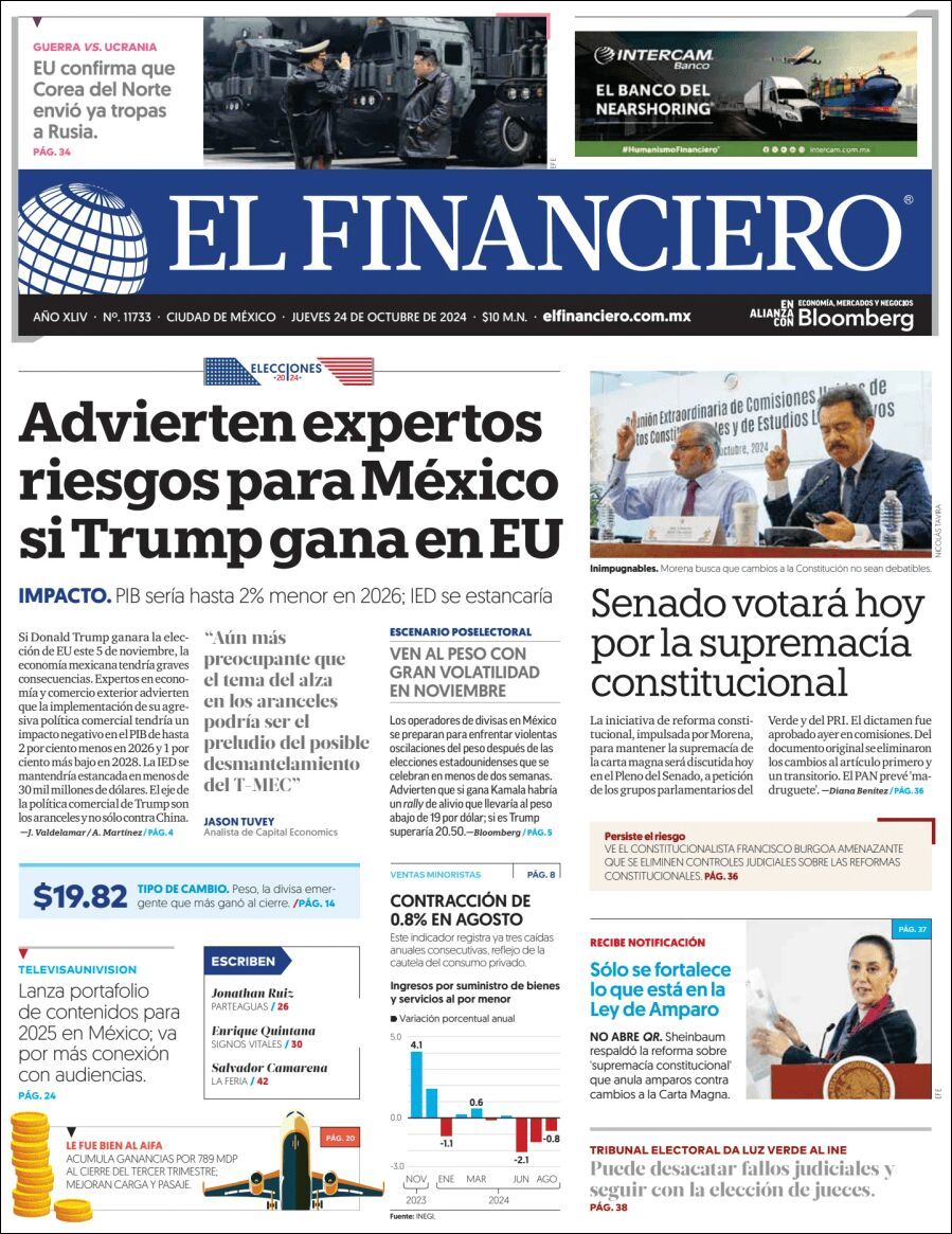 El Financiero, edición del jueves 24 de octubre de 2024