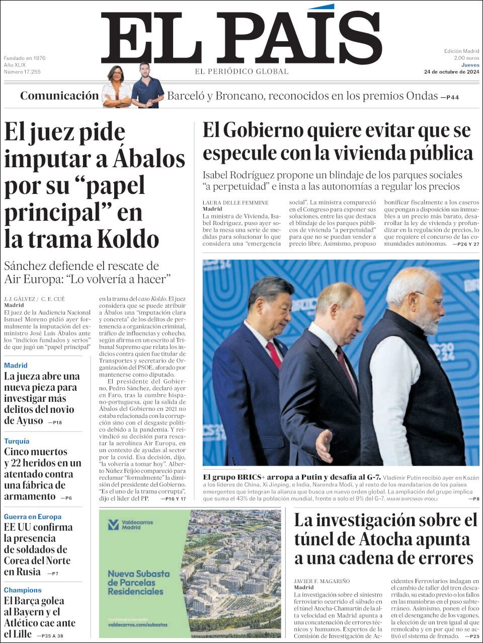 El País, edición del jueves 24 de octubre de 2024