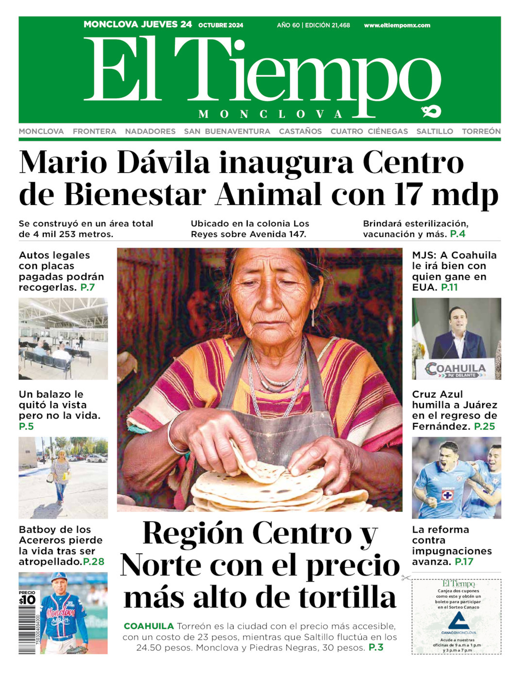 El Tiempo Monclova, edición del jueves 24 de octubre de 2024