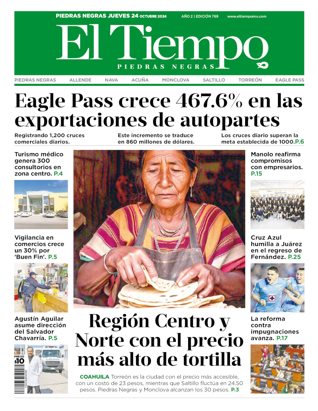 El Tiempo Piedras Negras, edición del jueves 24 de octubre de 2024