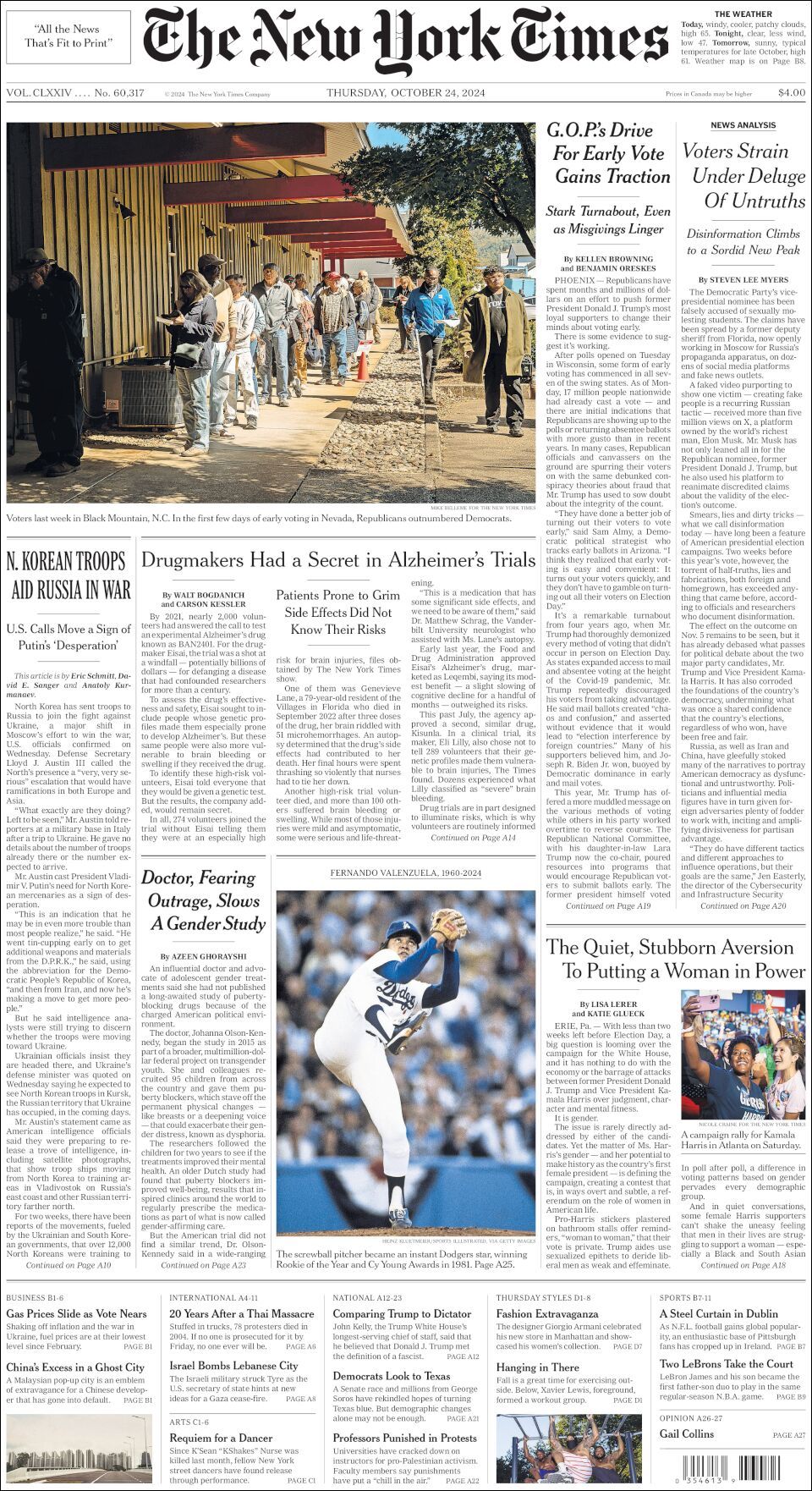 The New York Times, edición del jueves 24 de octubre de 2024